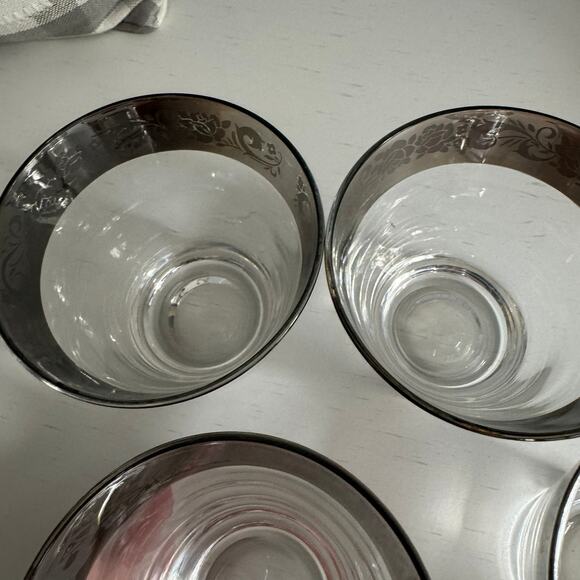 SET of 4 Vintage Queens Lusterware Silver Rimmed Glasses Barware Drinkware MCM - Picture 8 of 12